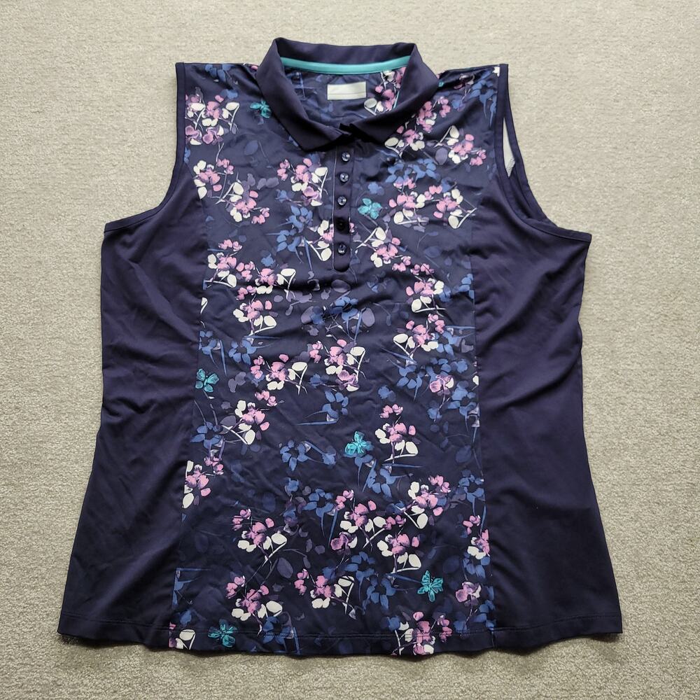 Callaway Women’s XXL Sleeveless Golf Polo Shirt Opti-Dri Floral Navy Blue